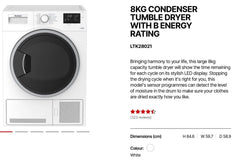 New Graded Blomberg LTK28021W 8kg Condenser Tumble Dryer D18