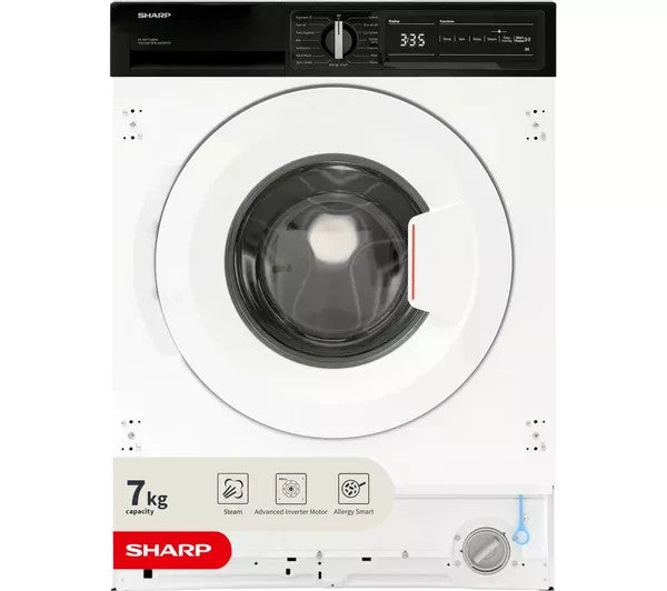 New Graded SHARP ES-NIH714BWA  Integrated 7 kg 1400 Washing Machine RRP£399 K19