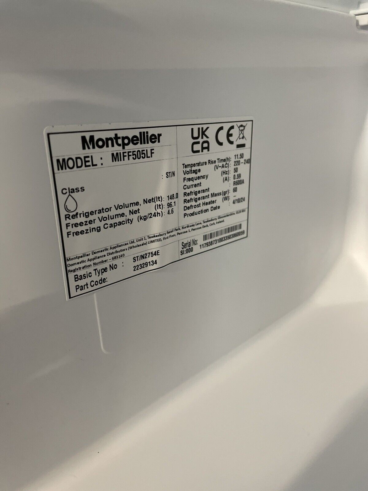 New Graded Montpellier MIFF505LF Integrated Frost Free Fridge Freezer 50/50 X48