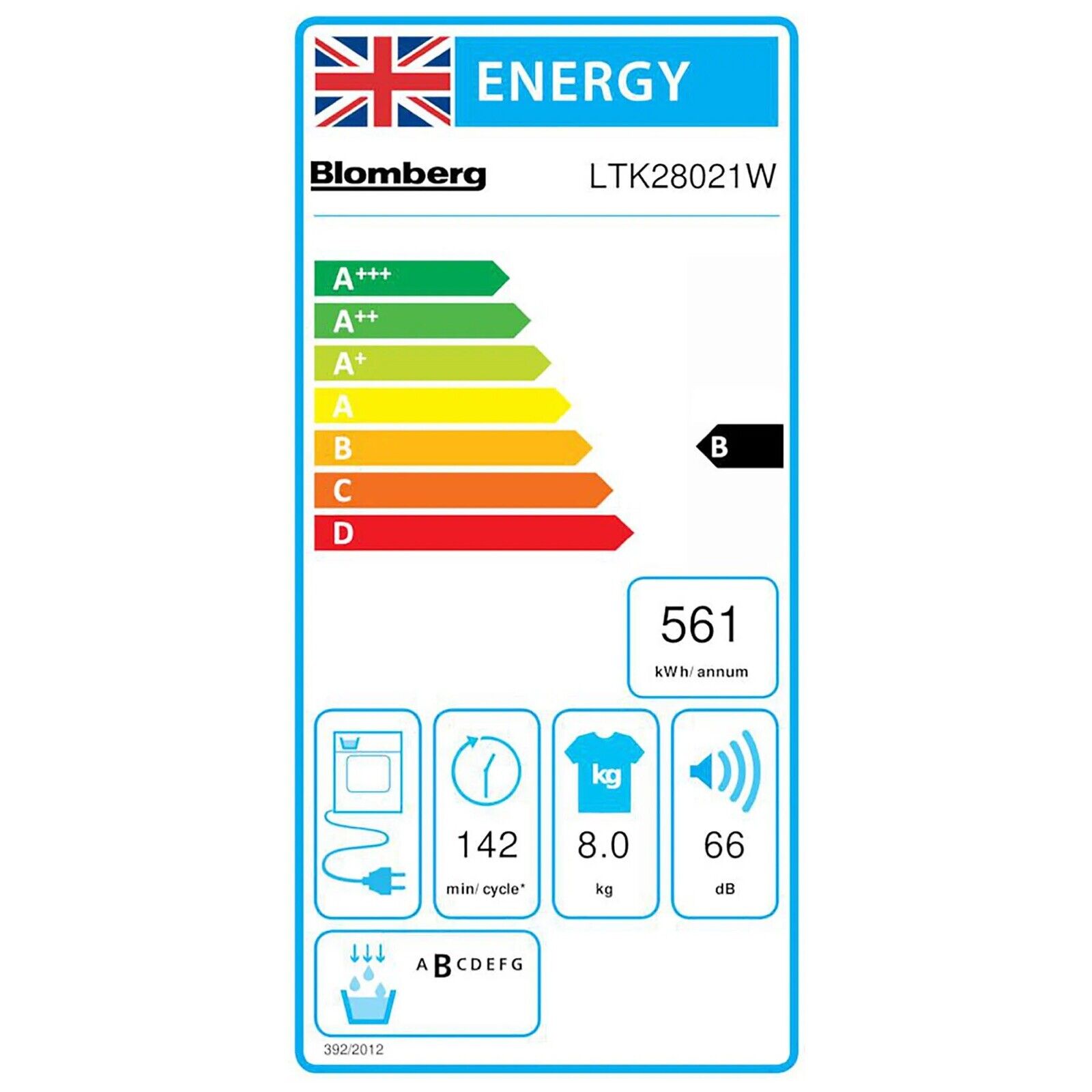 New Graded Blomberg LTK28021W 8kg Condenser Tumble Dryer D18