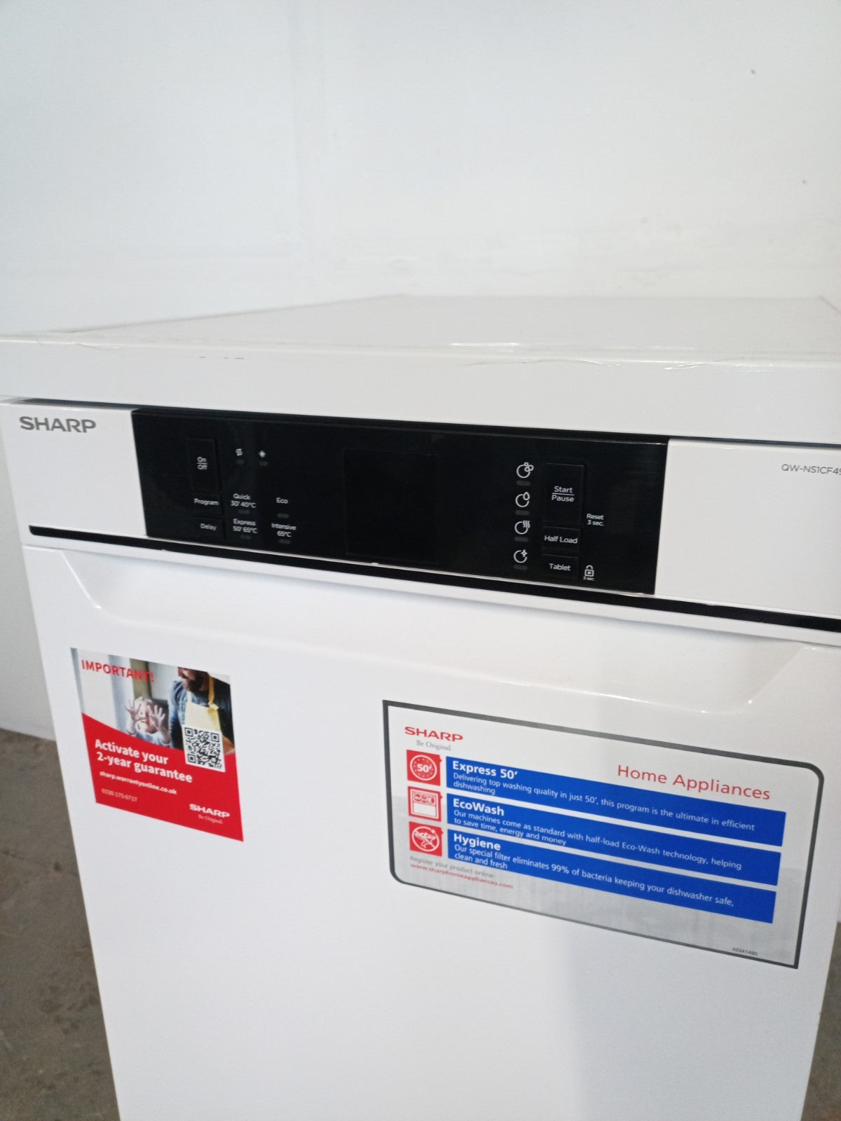 New Graded White Sharp QW-NS1CF49EW Freestanding Slimline Dishwasher RRP£319 T15