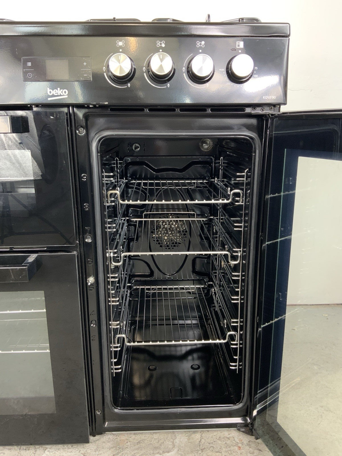 New Graded Beko KDVF90K 90cm Dual Fuel Range Cooker - Black Y53