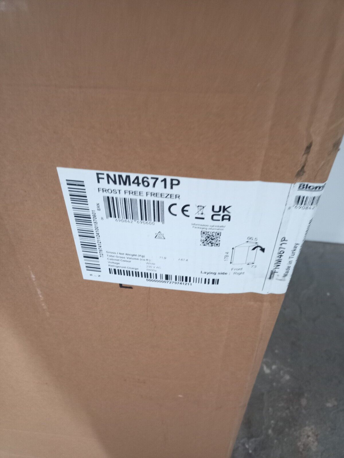 New Graded Beko FNM4671P Tall 256 ltr Freezer RRP £529 Suitable Outbuilding M29