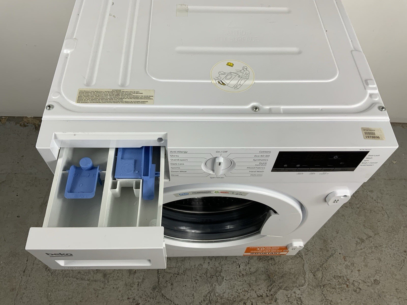 New Graded Beko WTIK74151F Integrated 7 kg 1400 Spin Washing Machine Y58